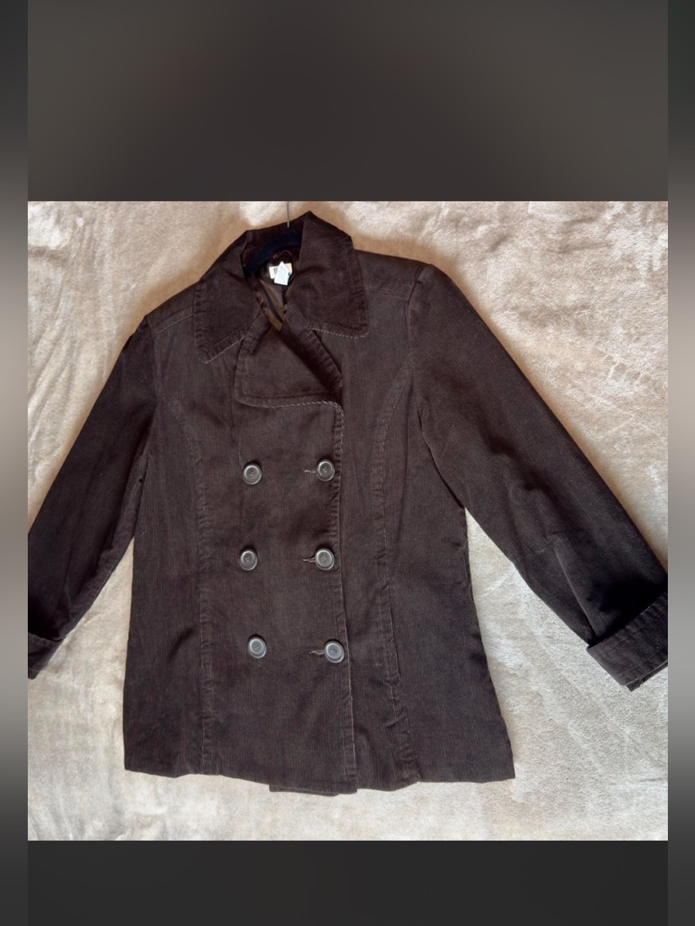 Bass Double-Breasted Corduroy Pea Coat in Dark Brown
